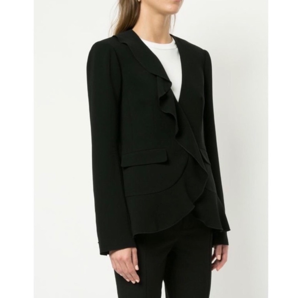 CINQ A SEPT Lanier Blazer Black Ruffle Size 2